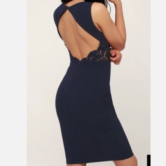 Lulus Speak Sweetly Navy Blue Lace Bodycon Backless Midi Dress Size Medium - Picture 1 of 10